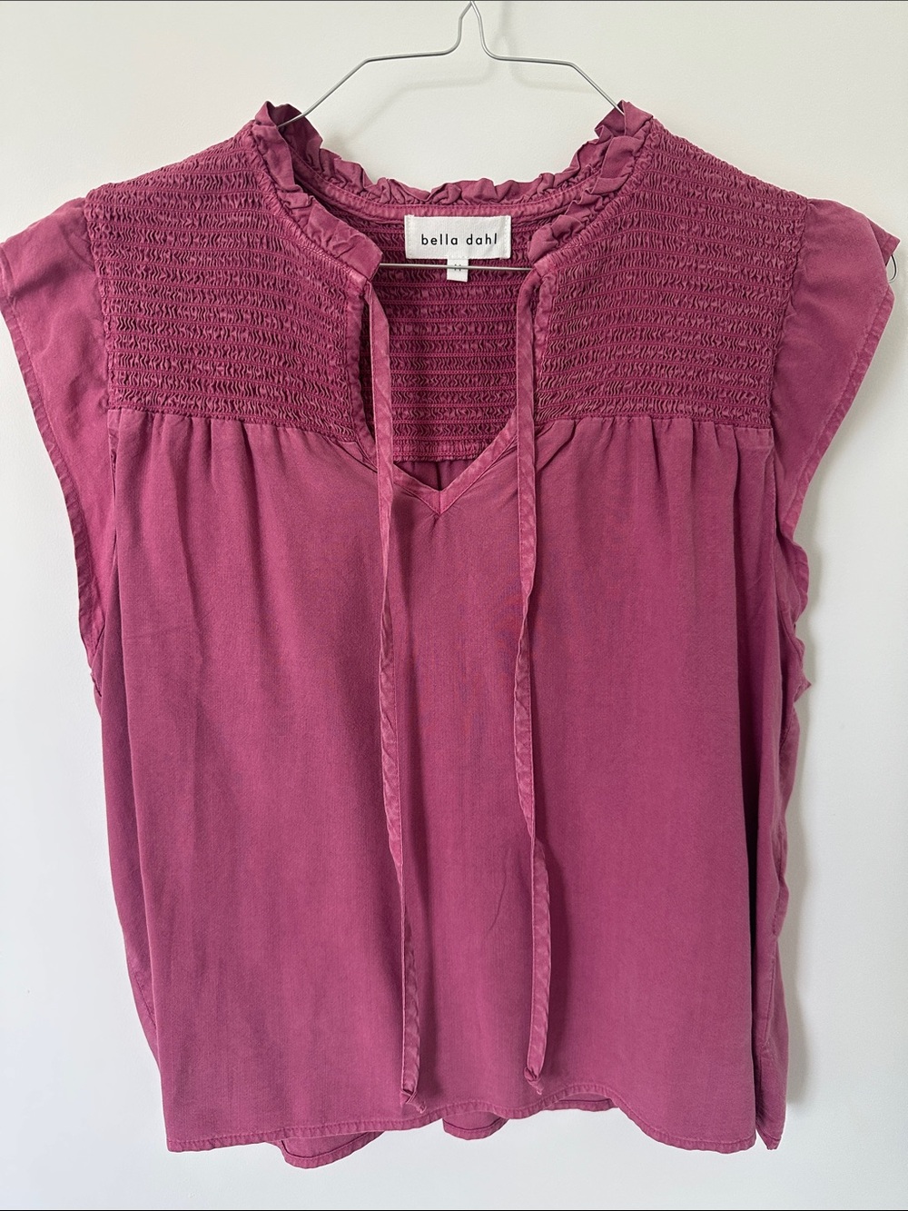 Bella Dahl Berry-Pink Smocked Yoke Tie-Front Blouse - Medium
